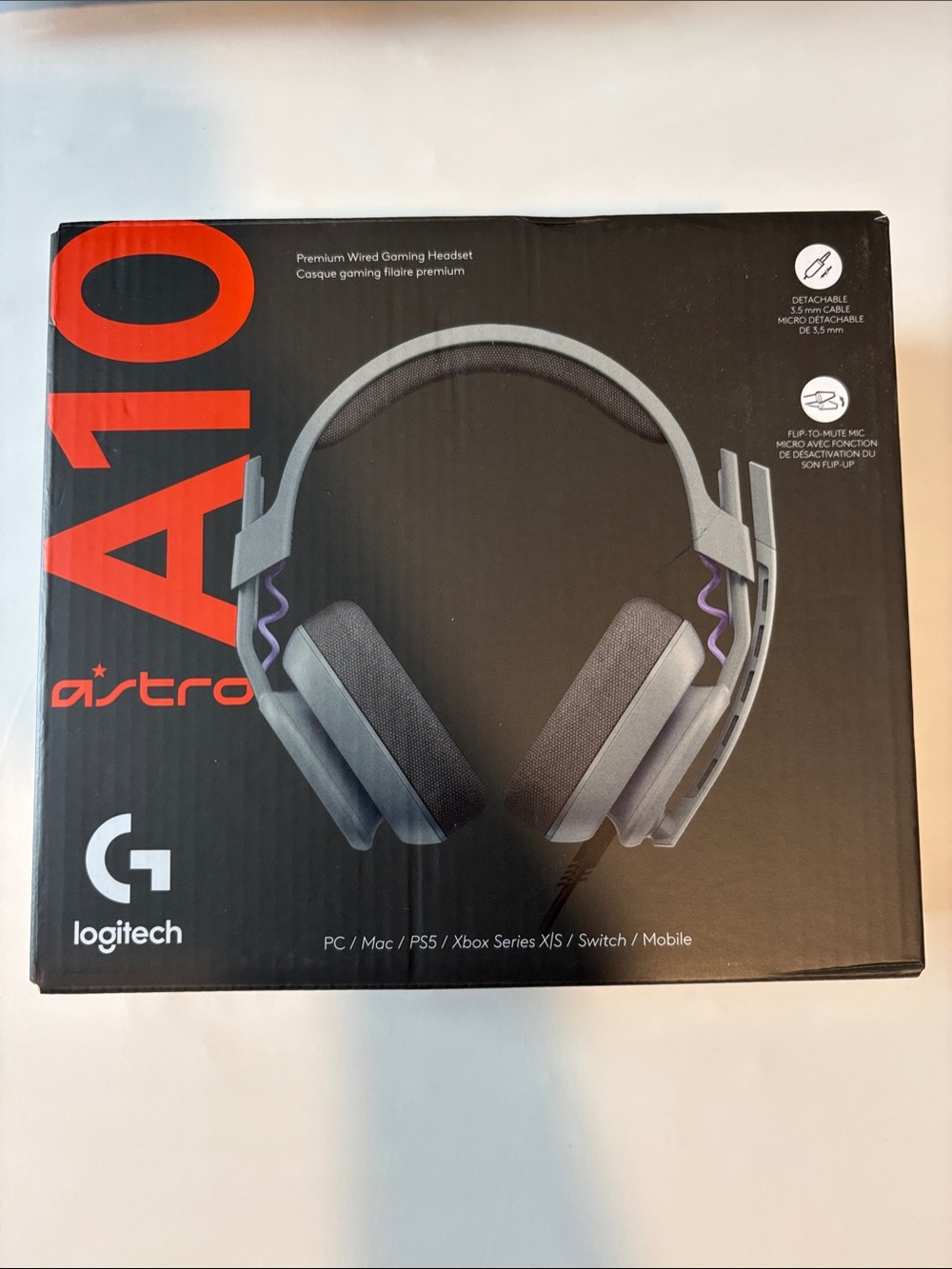 Logitech ASTRO A10 Wired Headset in Gray with Purple Cord Accents